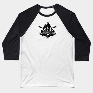 Camp Chippewa Wednesday Addams Inspired Eagle and Canoe Fan Logo in Black Baseball T-Shirt
